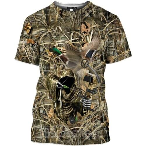 2021 Mens New Top Wild Boar T-shirt Mens Jungle Animal Mallard 3D Printing Hunting Reed Camouflage T-shirt Gun Hidden Deer Fun