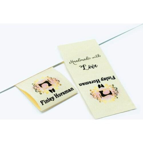 Custom Sewing label, Logo or Text - fold Tags, Personalized Brand , Printing Labels, sew on label (FR133)