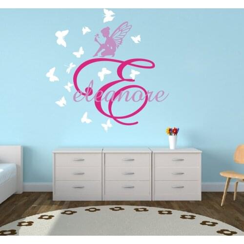Custom Name Fairy Flower Butterfly Wall Decal Girl Room Kids Room Personalized Name Fairy Tale Nature Animal Wall Sticker Vinyl