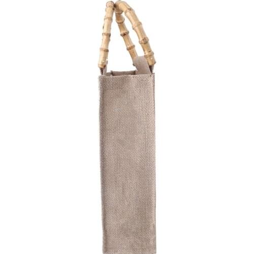 CPDD Portable Burlap Jute Shopping Bag Handbag Bamboo Loop Handles Reusable Tote Grocery Bags