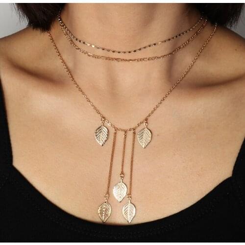 Simple Style Pendant Layered Necklace Long Sweater Chain Statement Jewelry Leaf Tassel Necklace For Women Collier Femme Collar