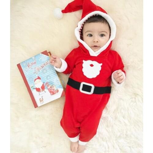 Newborn Baby Boys Girl Christmas Rompers Long Sleeve Santa Romper Jumpsuit Sleepwear Party Costume Baby Clothes DS19
