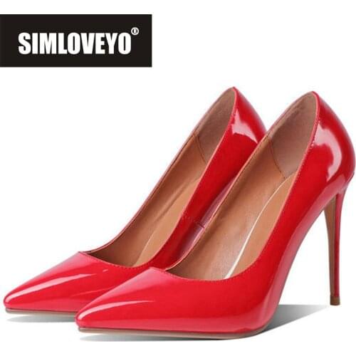 SIMLOVEYO New 2021 Women Pumps 10cm High Thin Heel Patent Leather Slip-On Sexy Luxury Stylish Classic Big Size 34-43 B2459