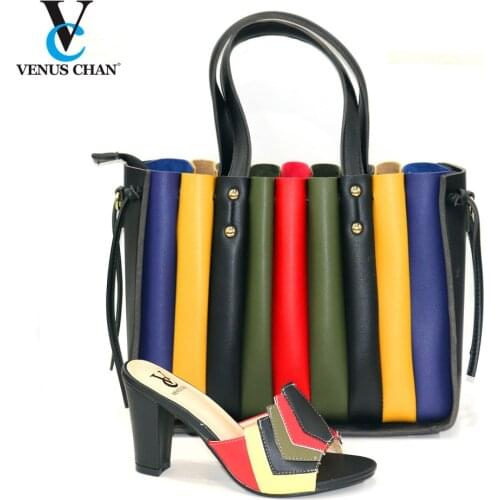 2021 New Coming Black Color Fashion Woman Shoes And Matching Bag Set Nigerian Style Pumps for Party