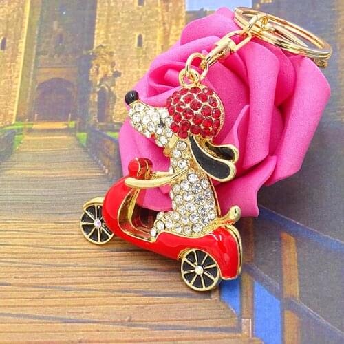 XDPQQ Red Paint Cycling Dog Styling Keychain Fashion Ladies Bag Pendant Car Decoration Jewelry Alloy Rhinestone Gift
