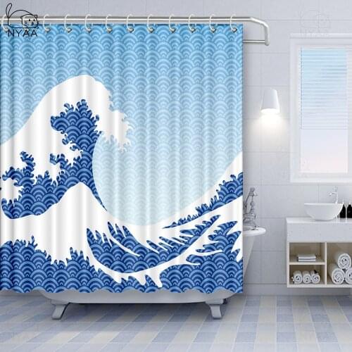 NYAA Wave Series Shower Curtains Flying Crane With Plants Polyester Fabric Waterproof Bathroom Bath Curtain