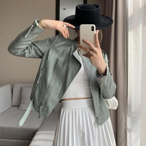 5 Color Slim Short Faux PU Leather Jacket Women Autumn Stand-up Collar Long sleeve Plus size Moto Biker jacket Streetwear Female