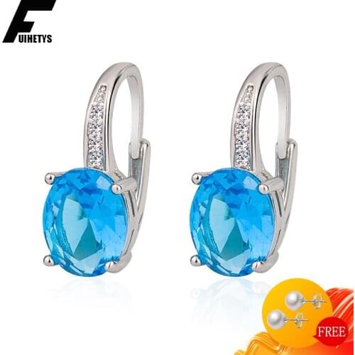 Trendy Earrings 925 Silver Jewelry Oval Shape Sapphire Zircon Gemstone Drop Earrings Accessories for Women Wedding Promise Party