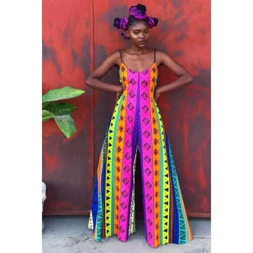 African Clothes for Women 2021 Polyester New Ladies Dashiki Print O-Collar Ankara Style Trousers Fashion Robe Africaine Jumpsuit