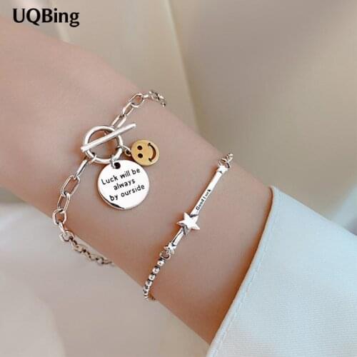 Fashion New 925 Sterling Silver Round Coin Smile Face Charm Bracelets For Women Christmas Gifts Jewelry