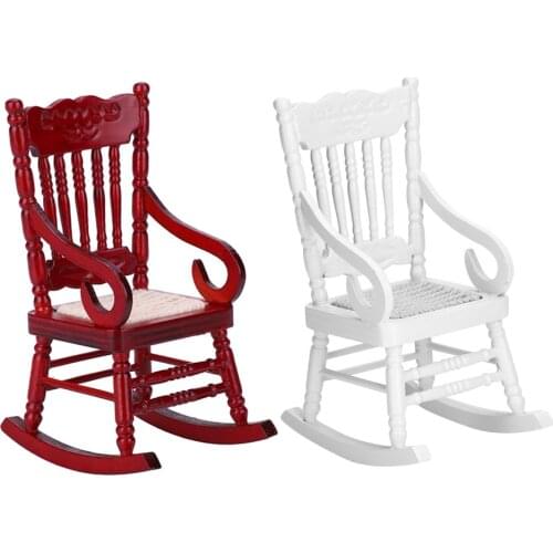 1:12 Mini Rocking Chair Home Decoration Miniatures Armrests Chair Dollhouse Furniture Ornaments Wooden Props
