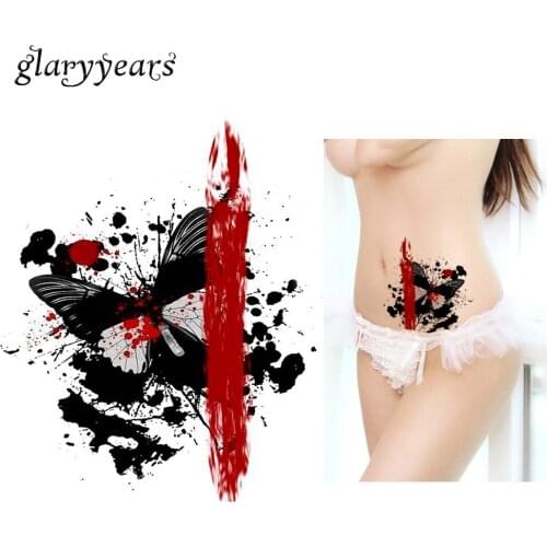 1 Sheet Waterproof Body Art Tattoo Sticker KM-039 Blood Butterfly Pattern Decal Design Girl Temporary Flower Arm Body Art Tattoo