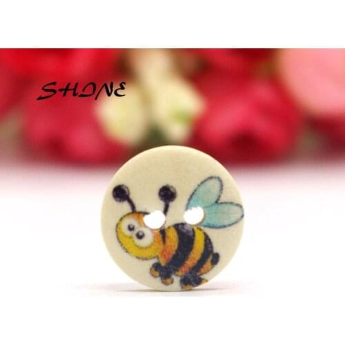 24PCs Wooden Sewing Buttons Scrapbooking Bee Painting Round Two Holes 15mm Costura Botones Decorate bottoni botoes CB0046