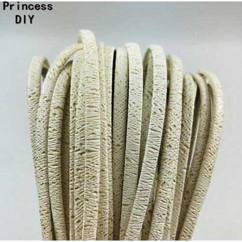5M/Lot Jewelry Making Findings 5mm Beige PU Cord Flat Lined Leather Rope Strip DIY Bracelet Necklace Choker Hair Craft Material