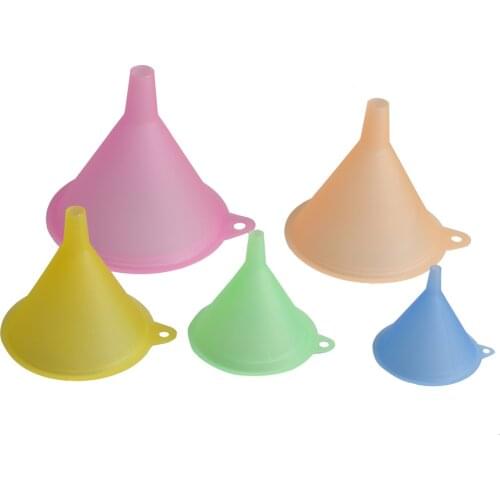5pcs 5 Size Liquid Oil Funnel Variety Kit Colorful Plastic Funnel Small Medium Large Variety Liquid Oil Kitchen Lab Supplies