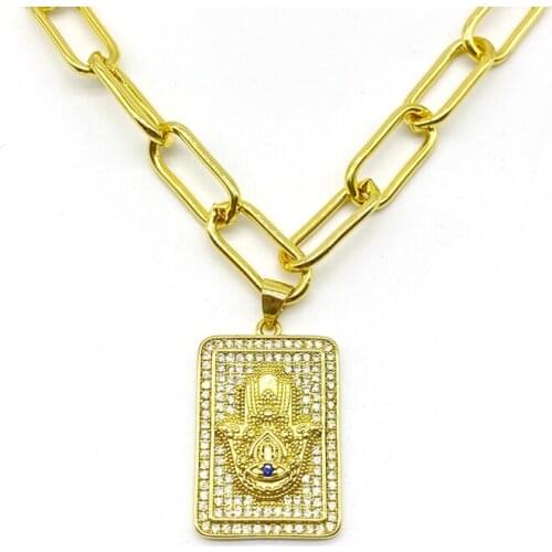 5pcs/lot Fashionable Women Cubic Zircon Hamsa Charm Big Chain Chocker Necklaces