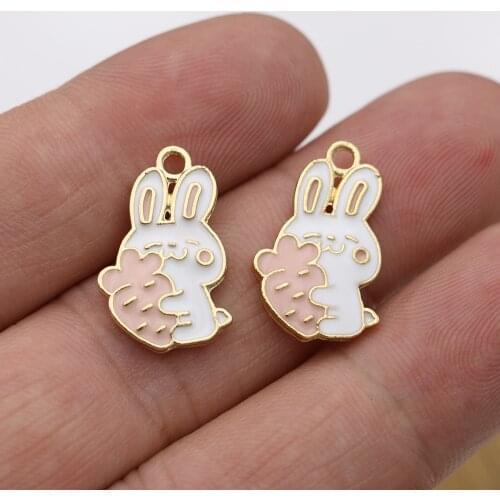 5Pcs Gold Color Enamel Rabbit Carrot Charms Pendant for Jewelry Making Earrings Bracelet Necklace Accessories DIY Findings