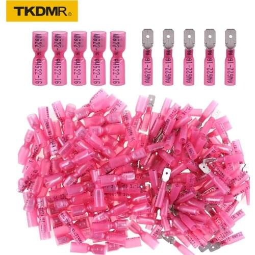 50/10PCS Spade Seal Heat Electrical Shrink Quick Disconnect Wire Butt Terminals Connectors Kit Male/Female Red Insulated