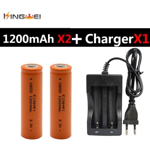 2pcs Kingwei 1200mah 18650 Li-ion 3.7V Rechargeable Battery +1x18650 Dual Charger for Flashlight Laser Pen