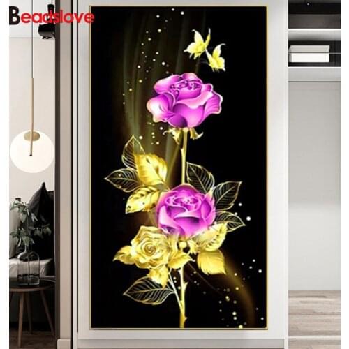 2021 Gift,5D DIY Diamond Painting Purple Red Rose Full Drill Square Round Diamonds Embroidery Flower Entrance Wall art S74