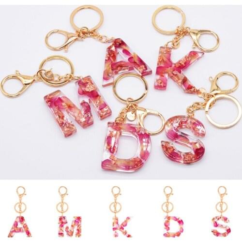 Letter Pendant Keychains Resin Key Chains Rings For Women Cute Car Acrylic Glitter Keyring Holder Charm Bag Couple Bag Gifts