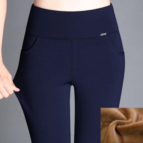 Large size 6XL 2020 Winter Women Pants Warm Plus Thick Velvet Pants Slim High Waist Stretch Pencil Pants Female Trousers