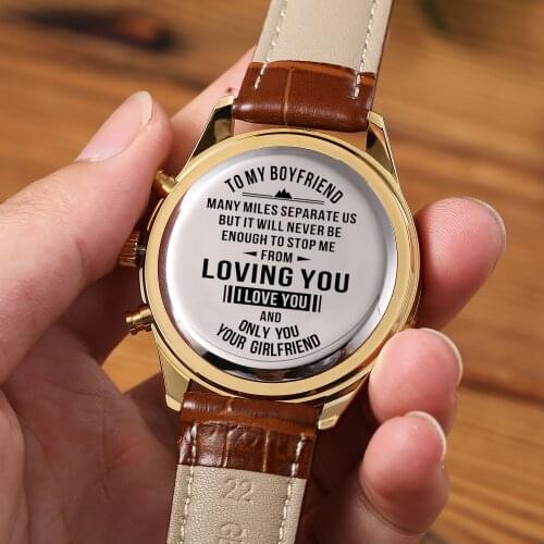 To My Boyfriend Luxury Waterproof Engraved Watches Sport Men Watches Wrist Wathes Military Birthday Anniversary Gifts