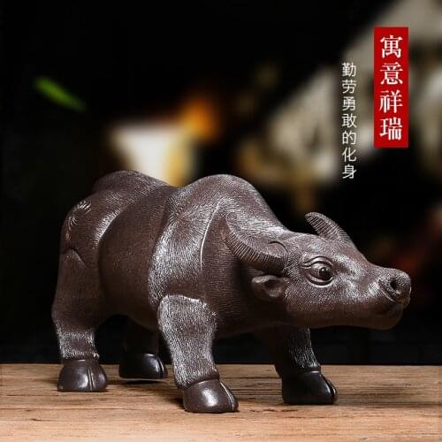 Tea favors large tea set Yixing sculpture handmade tea play indoor home furnishing Jiangnan buffalo tea set ornament