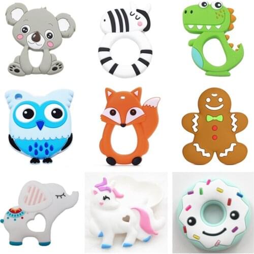 Chenkai 10PCS Silicone Koala Elephant Unicorn Dinosaur Teether DIY Baby Pacifier Dummy Teething Nursing Jewelry Toy Gift