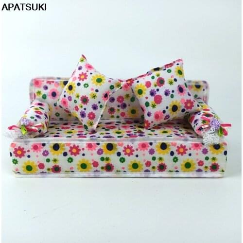 Flower Mini Sofa with Two Pillow Cushions for 11.5" Doll Dollhouse Playhouse Furniture Accessories for Kids Toys For Children