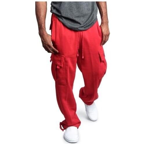 Newest Men Plus Urban Straight Leg Jogger Fleece Wool Sports Fitness Pants Solid Color Casual Overalls Pocket Drawstring Pants