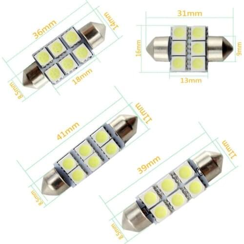 Festoon 31mm 36mm 39mm 41mm 5050 6SMD LED Bulb C5W Car Dome Light Auto Interior Map Roof Reading Lights DC12V White