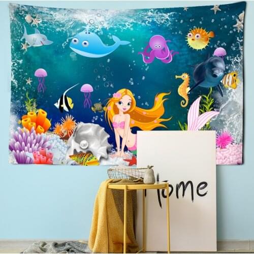 Sea Whale Mermaid Tapestry Wall Hanging Bohemian Mandala Hippie Kawaii Girl Dormitory Cartoon Home Decor