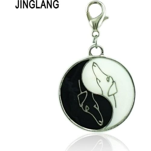 JINGLANG 12pieces/Lot Classic Lobster Clasp Charms Enamel Tai Chi Dog Pendants DIY Charms For Jewelry Making Accessories