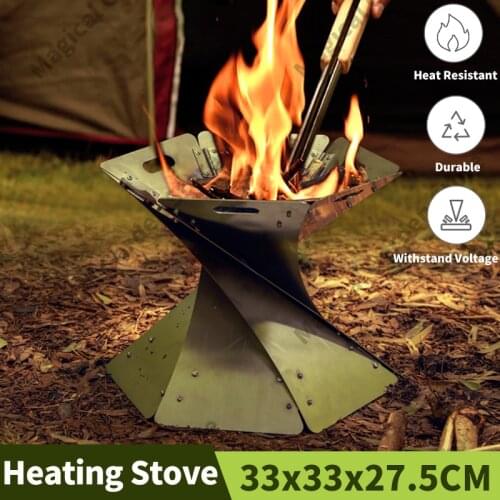 Campfire Barbeque Fire Pit Camping Fireplace Stainless Steel Wood Stove Folding Winter Durable Heating Outdoor Garden Brazier