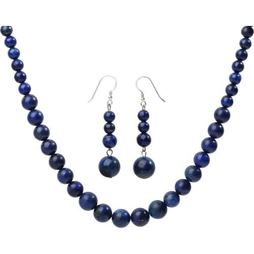 YACQ 925 Sterling Silver Natural Lapis Lazuli 6 8 10mm Choker Necklace Dangle Earrings Sets Handmade Jewelry gifts For Women Mom