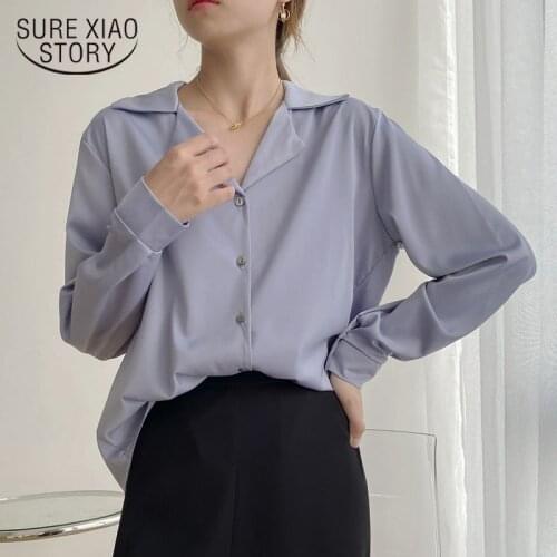 Korean Loose Long Sleeve Womens Shirt Autumn Office Lady Style Suit Lapel Collar Fashion Vintage White Top Female Chic 11092
