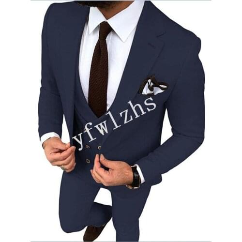 Handsome One Button Groomsmen Notch Lapel Groom Tuxedos Wedding Dress Men Suits Blazer Prom Dinner (Jacket+Pants+Tie+Vest) A195