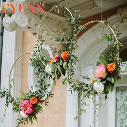 CYUAN 10-40cm Metal Hoops Home Door Hanging Gold Iron Metal Ring Wreath Wall Hanging Ornament Spring Wedding Party Decoration