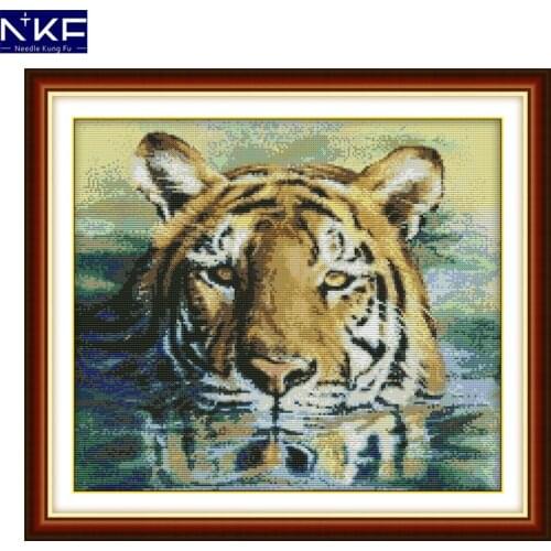 NKF A Tiger In Water Pattern Chinese Painting Counted or Stamped 11CT14CT DIY Kits Cross Stitch Embroidery Needlework Sets