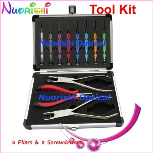 Professional Glasses Rimless Frames Screwdriver and Pliers Repairing Tool Kit Set 3 Pliers 8 Screwdrivers PL073A Free Shipping