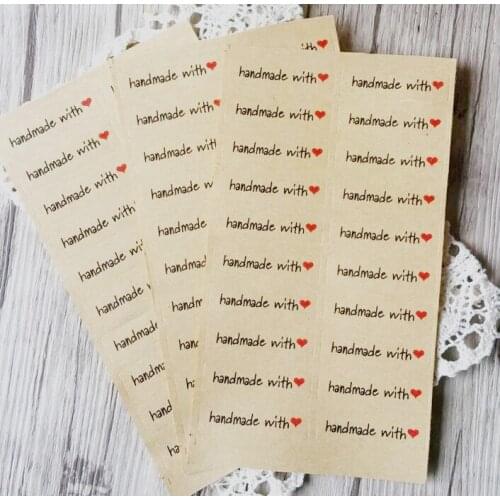 200PCS/lot "Hand Made With Heart"kraft Paper Seal Stickers For Handmade Products Creative DIY Bakery Label Adhesive Sticker