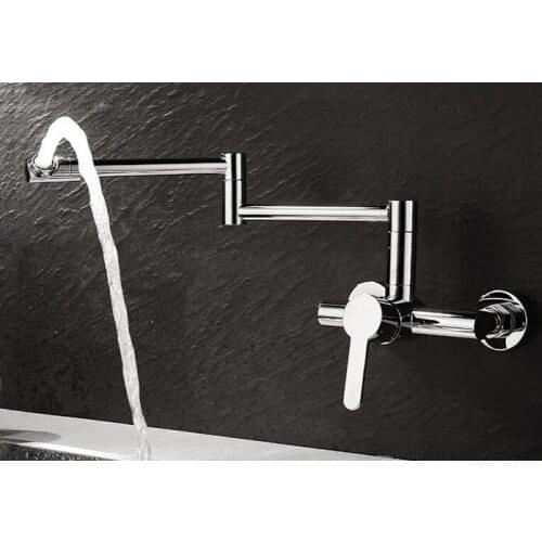 Wall mounted single handle double holes kitchen faucets mixers&taps,brass chrome polish luxury bathroom tap KF999