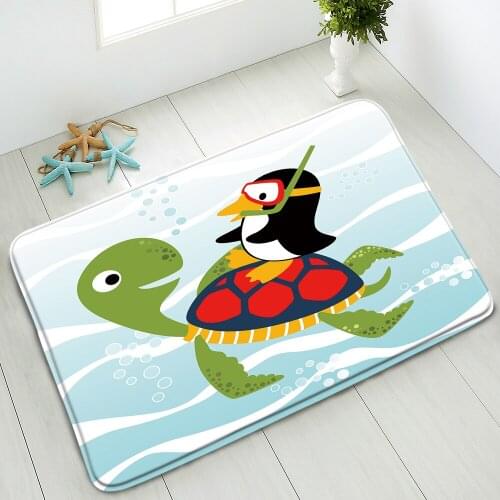 Cartoon Ocean Animal Non-Slip Bathroom Mat Turtle Octopu Dolphin Whale Palm Tree Entrance Doormat Absorbent Home Carpet Washable