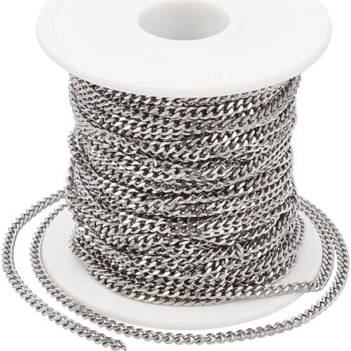 20m/roll Unwelded Faceted 304 Stainless Steel Link Curb Chains Twisted Chain for Jewelry Making DIY Bracelet Necklace 4x3x0.8mm