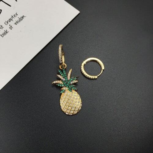 Koreas New Golden Crystal Rhinestone Yellow Pineapple Earrings Luxury Wild Star Net Hot Ins same style with Earrings