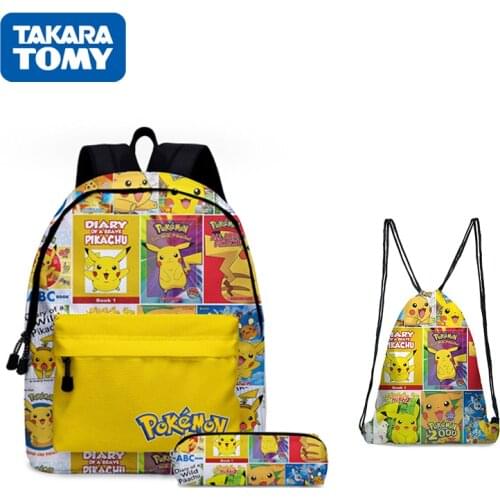 Pokemon New Anime Kawaii Children Backpack with Stationery Box Pikachu School Supplies Kids Toys Birthday Gifts