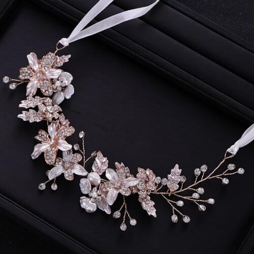 Shell Flower Headdress Bride Hair Band Wedding Hair Accessories Rhinestone Flower Bridal Tiara Accessories Ladies Jewelry Gifts