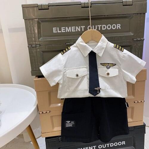 2-8 Years Toddler Boys Shirts Summer New Kids Boys Handsome Captain Uniform Tops Boys Fashion Short Sleeve Shirts Baby Clothes