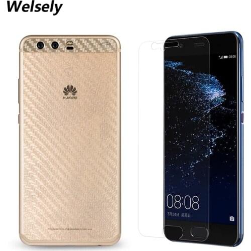 Front Tempered Glass Screen Protective Film+Rear Back cover Protector Film 3D Carbon Fiber non-slip for Huawei P10 P10 Plus